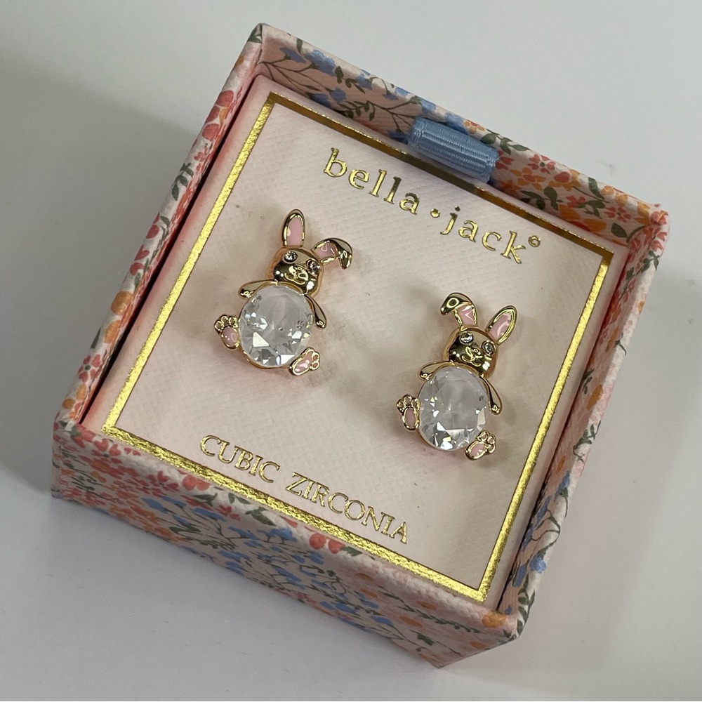 Bella Jack Goldtone Crackle Cubic Zirconia Easter Bunny Earrings - Picture 7 of 14